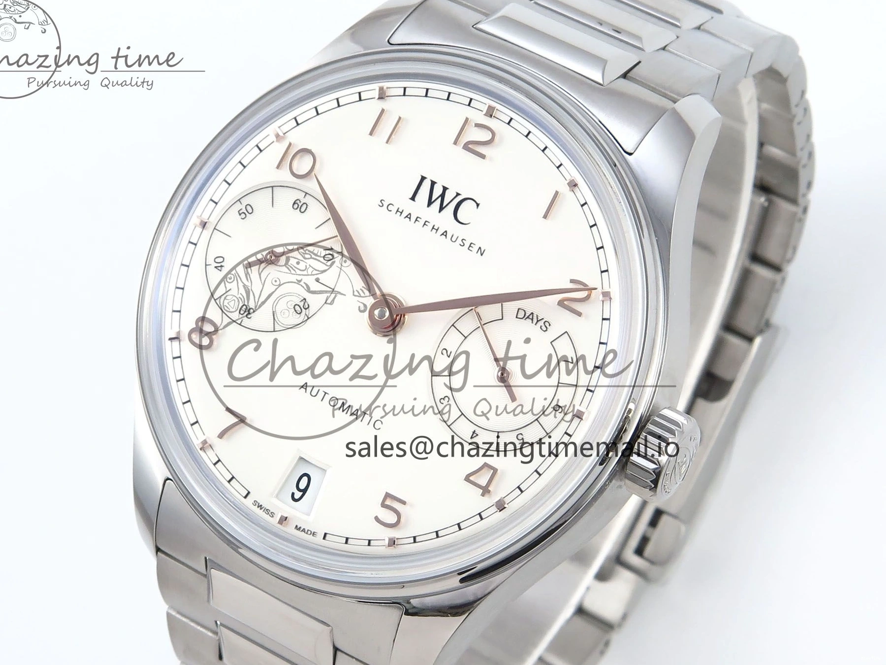MIROTIME 0324 Portugieser Auto IWC0562A APSF 1:1 Best Edition White RG Dial on SS Bracelet A Unique 6991